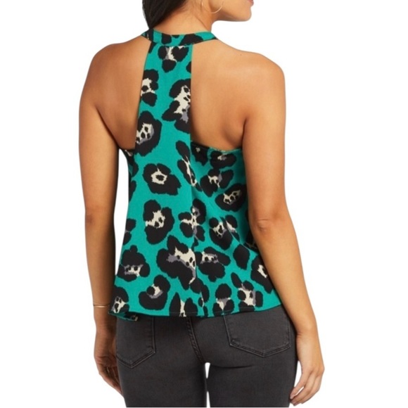 Anthropologie Sunday In Brooklyn Green Cheetah Print Sleeveless Blouse Small - Picture 2 of 8